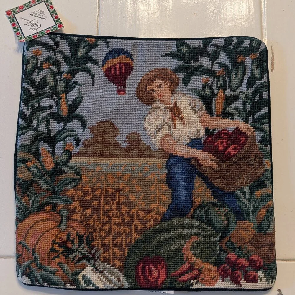 C&F Home Farmer Boy Needlepoint Pillow Cover 14